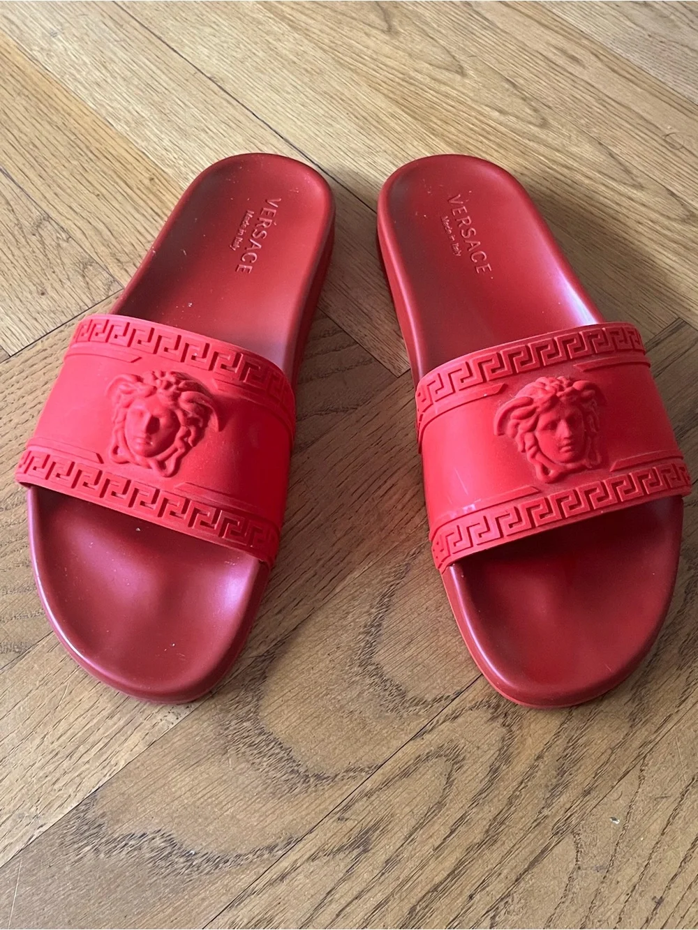 Versace Red Medusa Embossed Slide Sandals